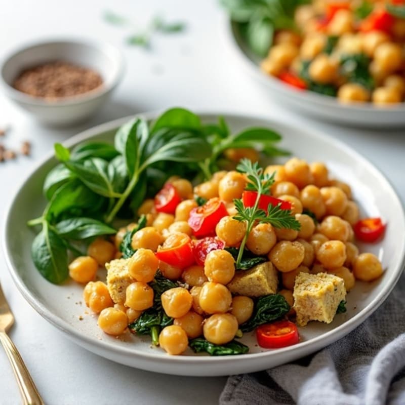 Silky Tofu and Chickpea Scramble with Spinach