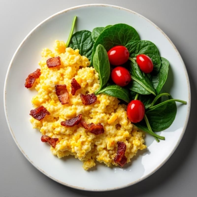 Cottage Cheese Scramble with Turkey Bacon and Spinach