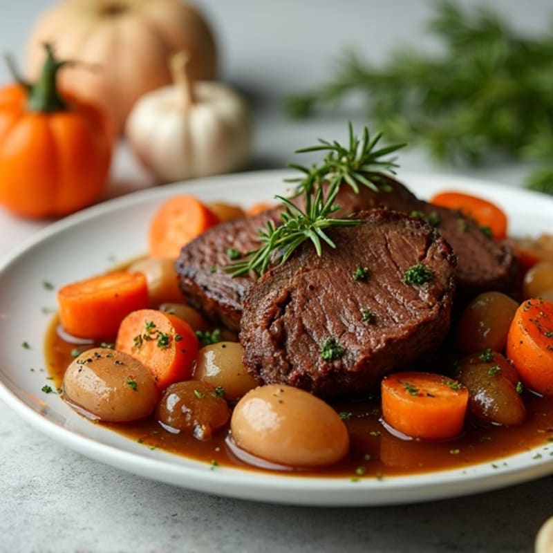 Tender Slow Cooked Beef with Garlic and Herbs