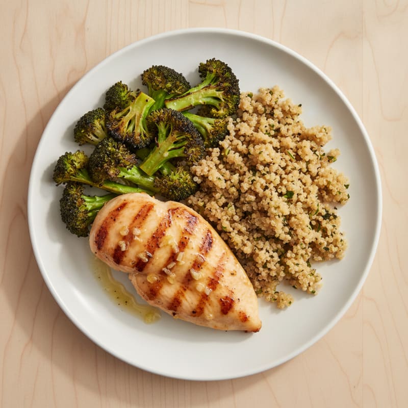 Grilled Chicken Breast with Roasted Broccoli and Quinoa
