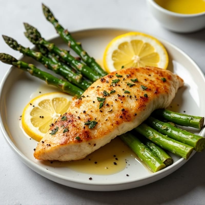 Lemon Garlic Pan-Seared Chicken with Roasted Asparagus