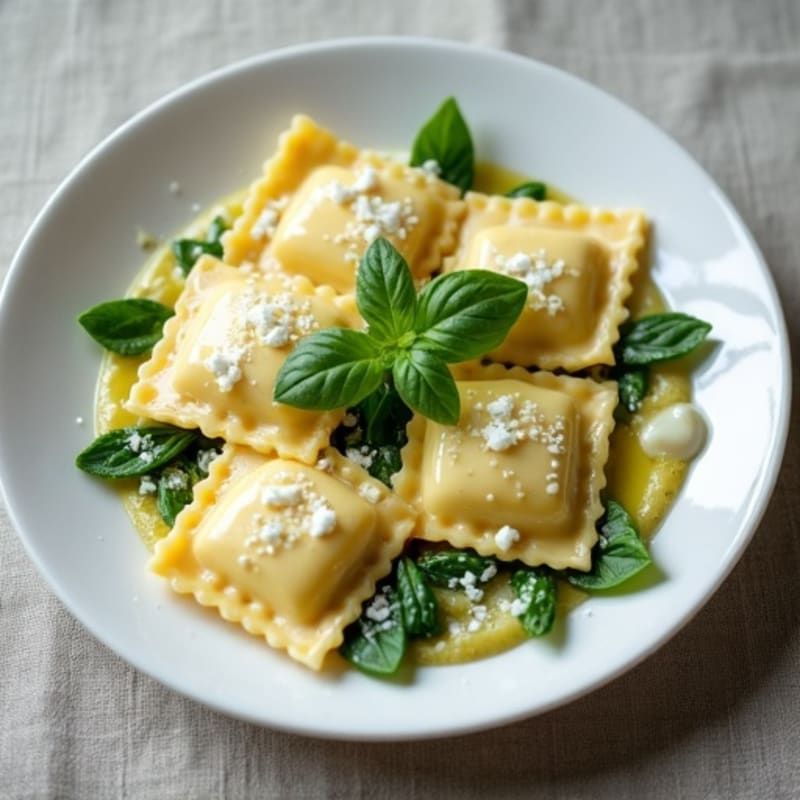 Creamy Spinach Ricotta Ravioli with Herb Sauce