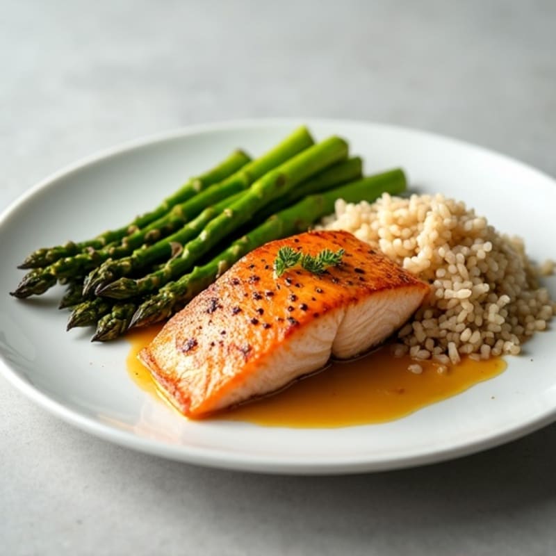 Seared Salmon with Steamed Asparagus and Brown Rice