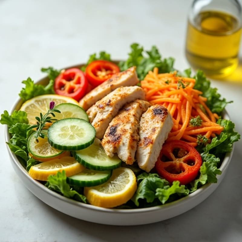 Grilled Chicken Salad with Crunchy Vegetables and Lemon Vinaigrette