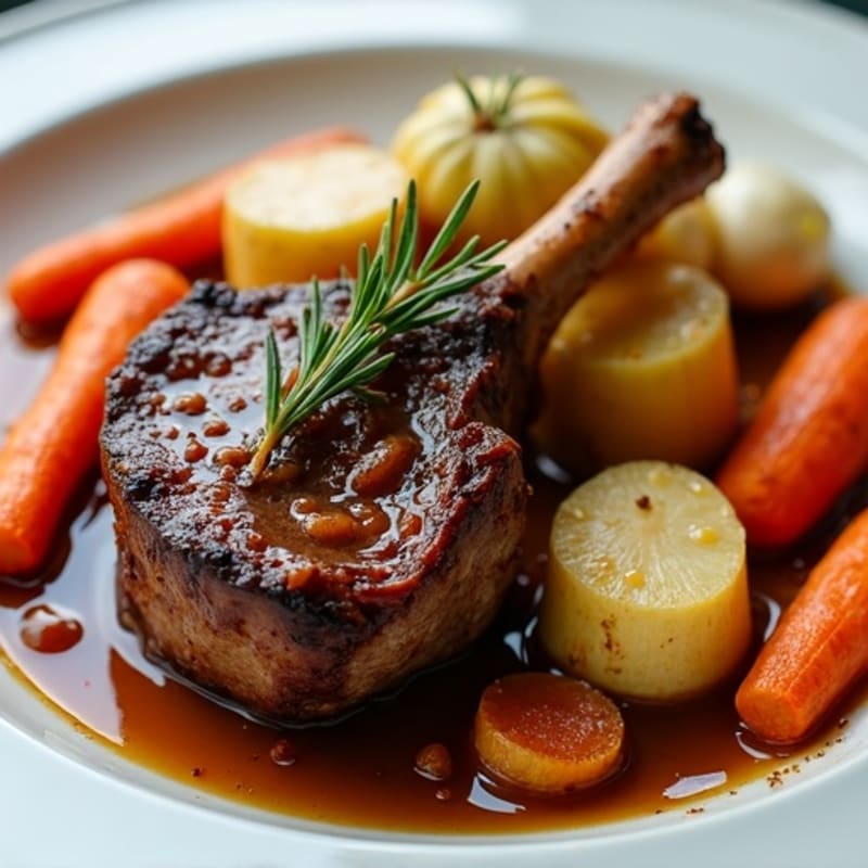 Tender Braised Beef Shank with Garlic-Herb Roasted Root Vegetables