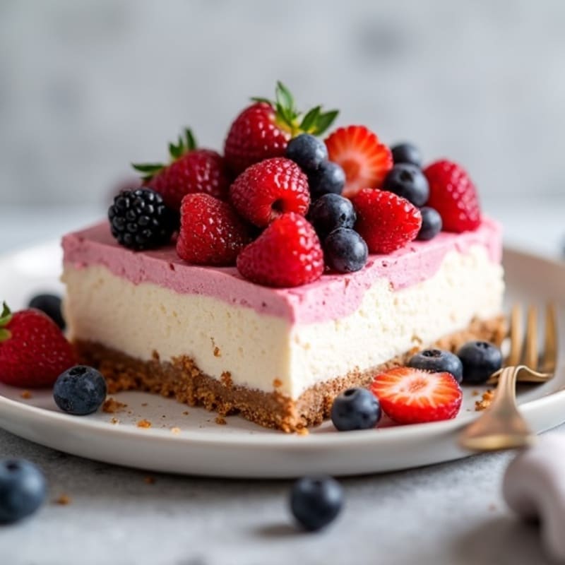Greek Yogurt Protein Cheesecake with Mixed Berries