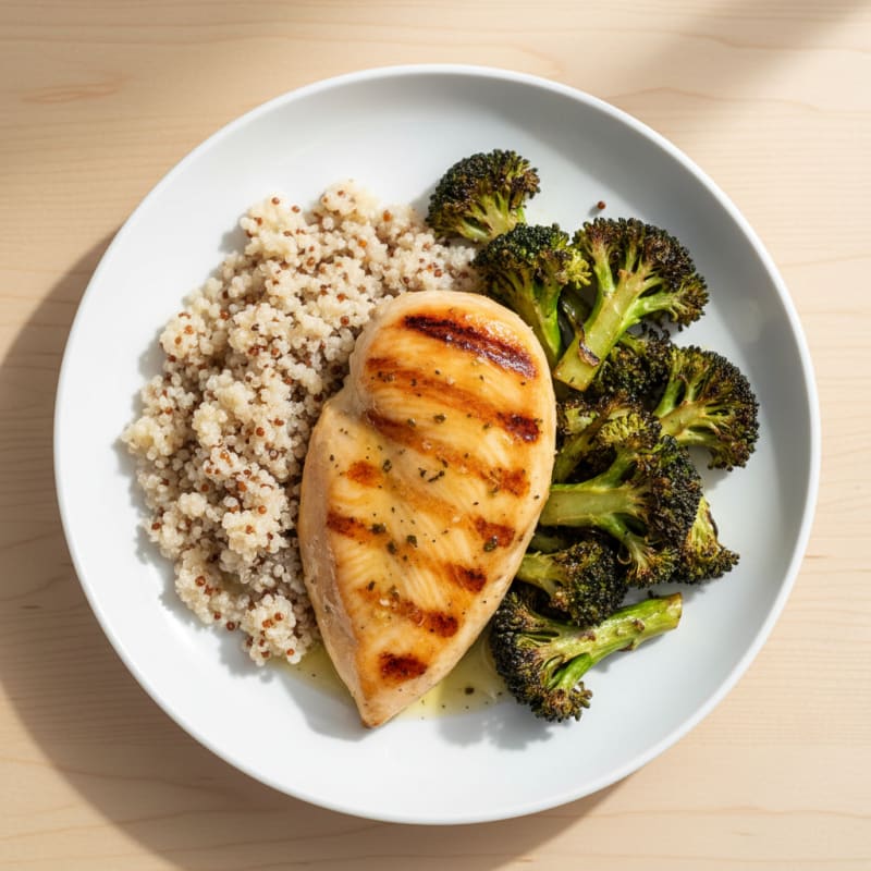 Grilled Chicken Breast with Quinoa and Roasted Broccoli