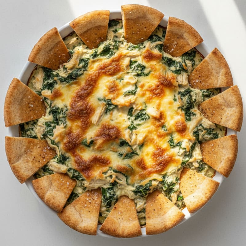 Baked Spinach Artichoke Dip with Toasted Pita