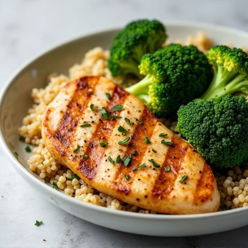 Grilled Chicken Breast with Roasted Broccoli and Quinoa