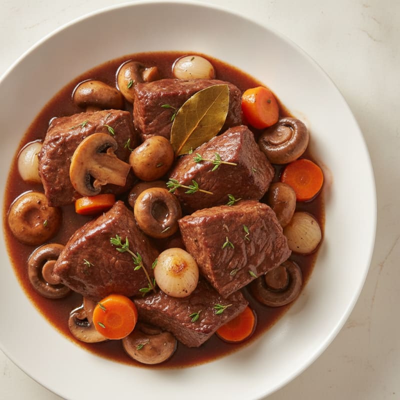 Red Wine Braised Beef with Mushrooms
