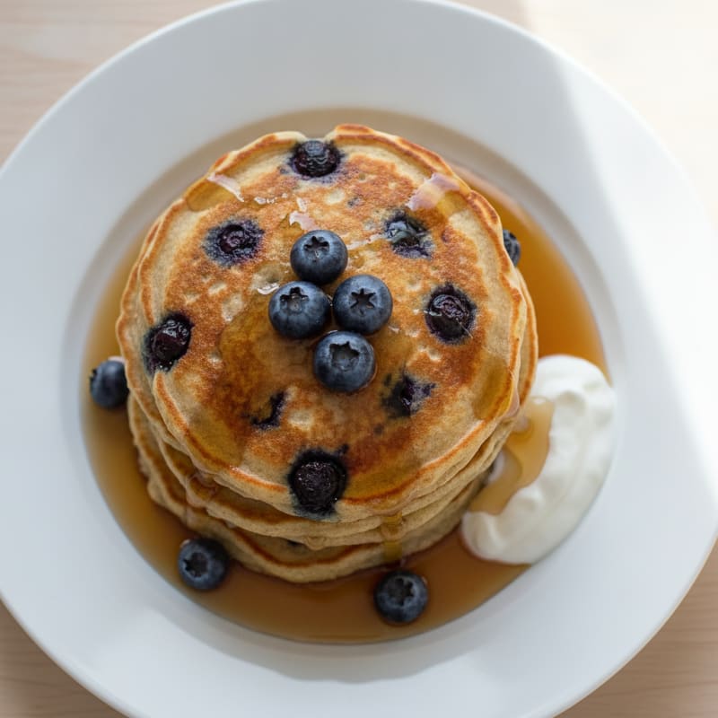 Blueberry Ricotta Pancakes with Maple Syrup