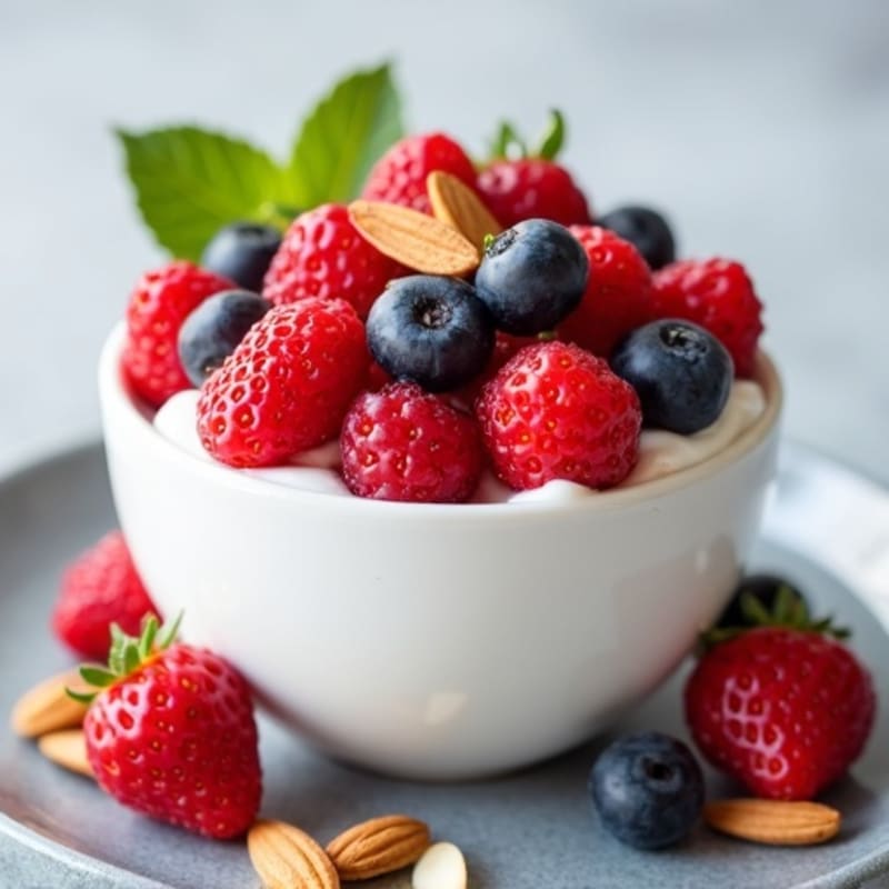 Silky Greek Yogurt with Mixed Berries and Almonds