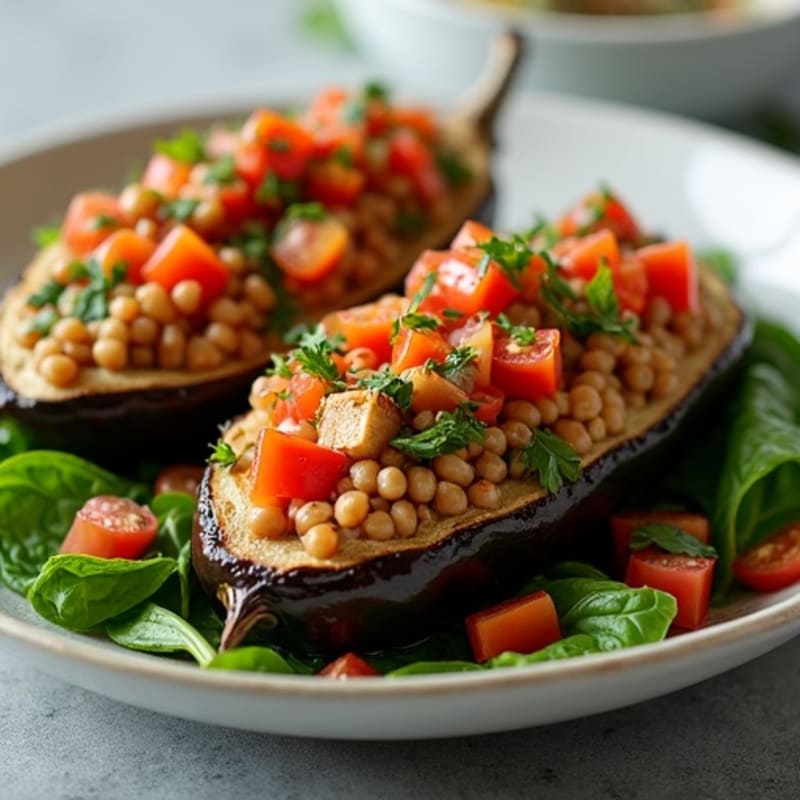 Roasted Stuffed Eggplant with Hearty Lentil and Vegetable Filling