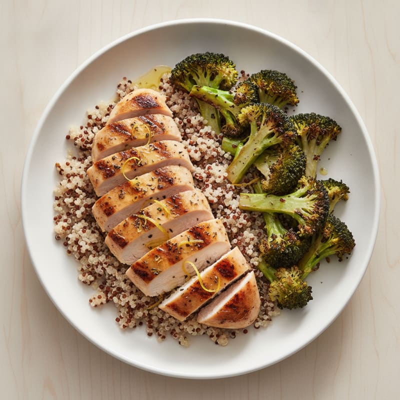 Grilled Chicken Breast with Quinoa and Roasted Broccoli