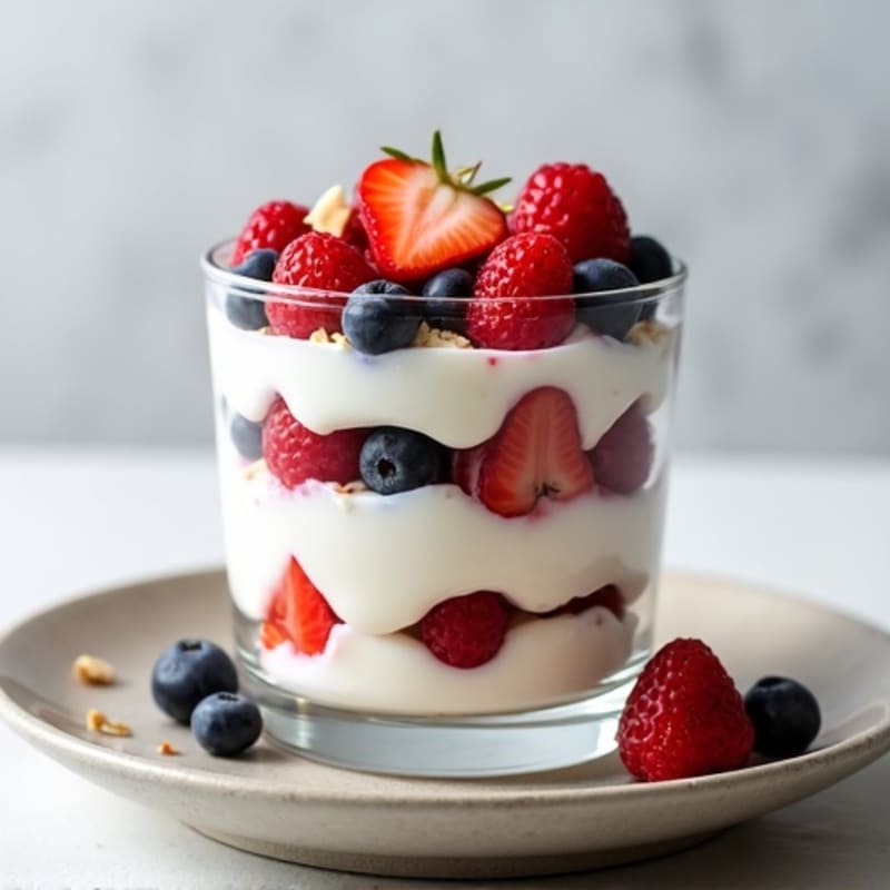 Greek Yogurt Protein Parfait with Mixed Berries and Almonds