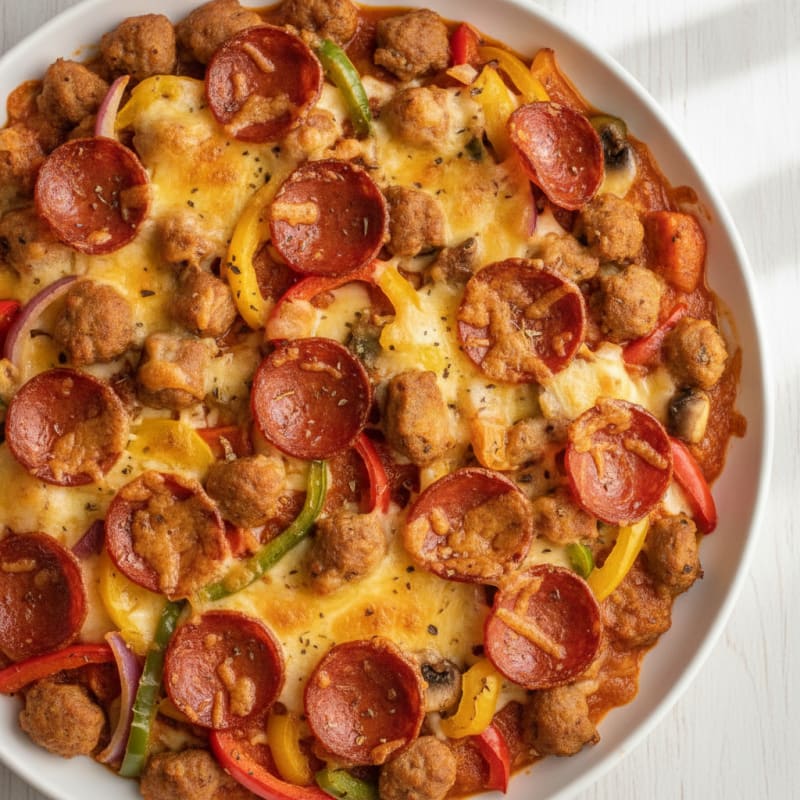 Sausage and Pepperoni Pizza Bake