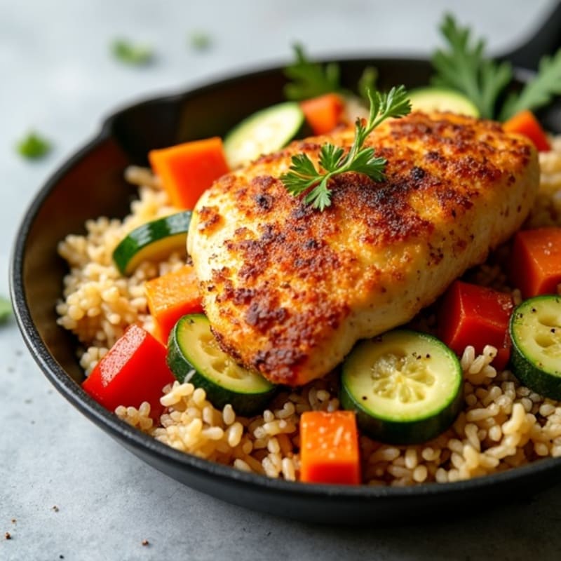 Crispy Chicken and Vegetable Brown Rice Skillet