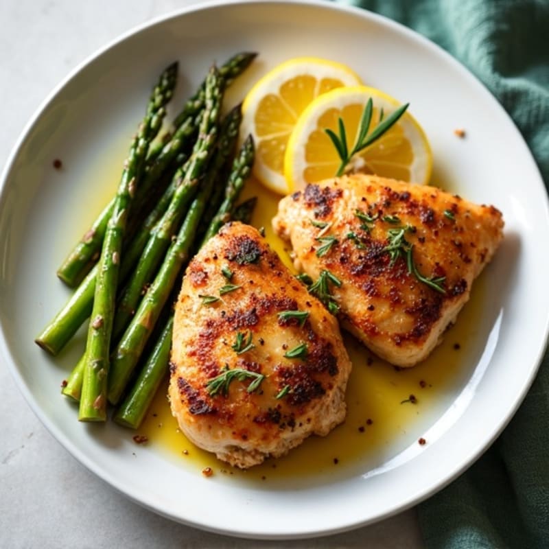 Crispy Lemon Herb Roasted Chicken Thighs with Roasted Asparagus