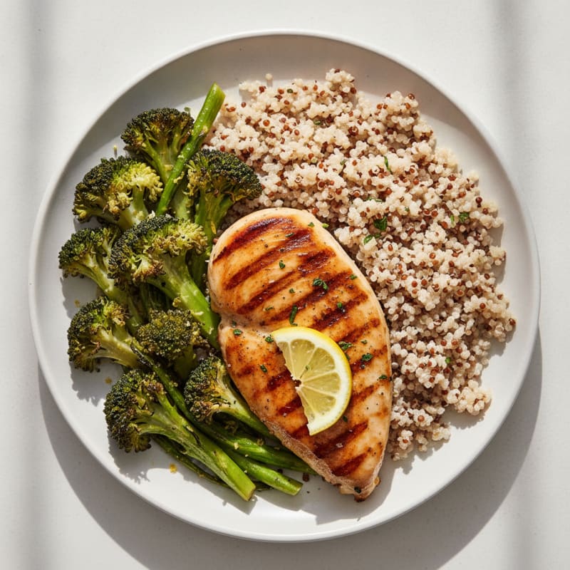 Grilled Chicken Breast with Quinoa and Roasted Broccoli