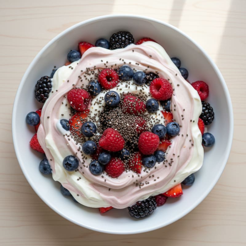 Greek Yogurt Protein Parfait with Mixed Berries and Chia Seeds