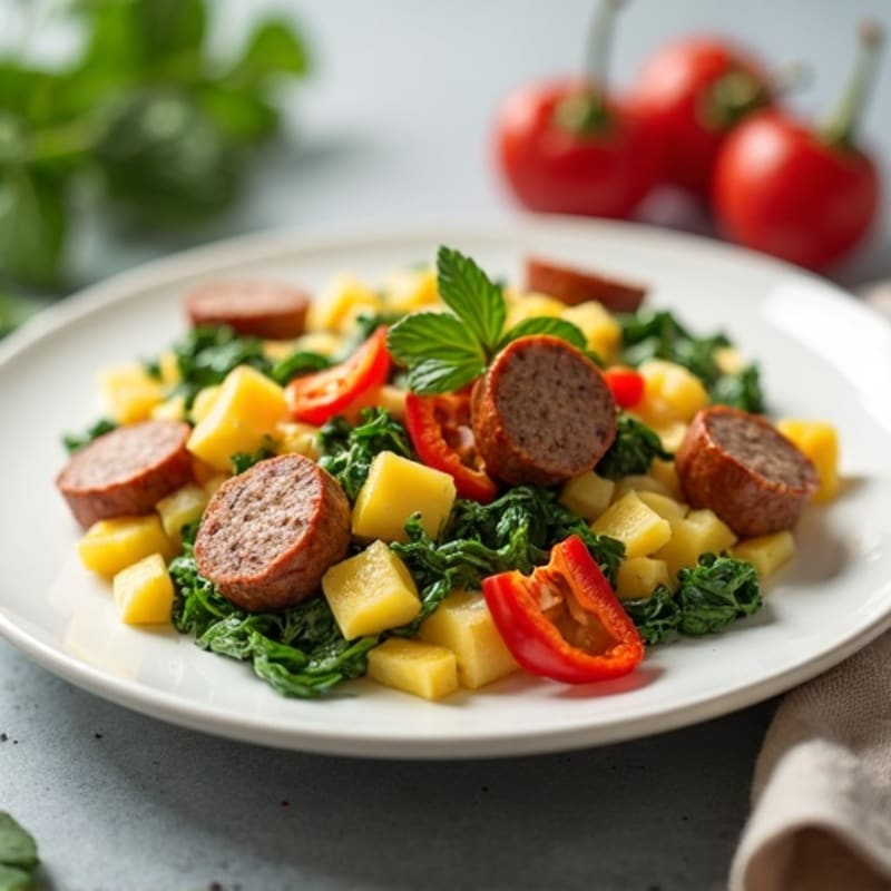 Egg White and Turkey Sausage Scramble with Spinach and Bell Peppers