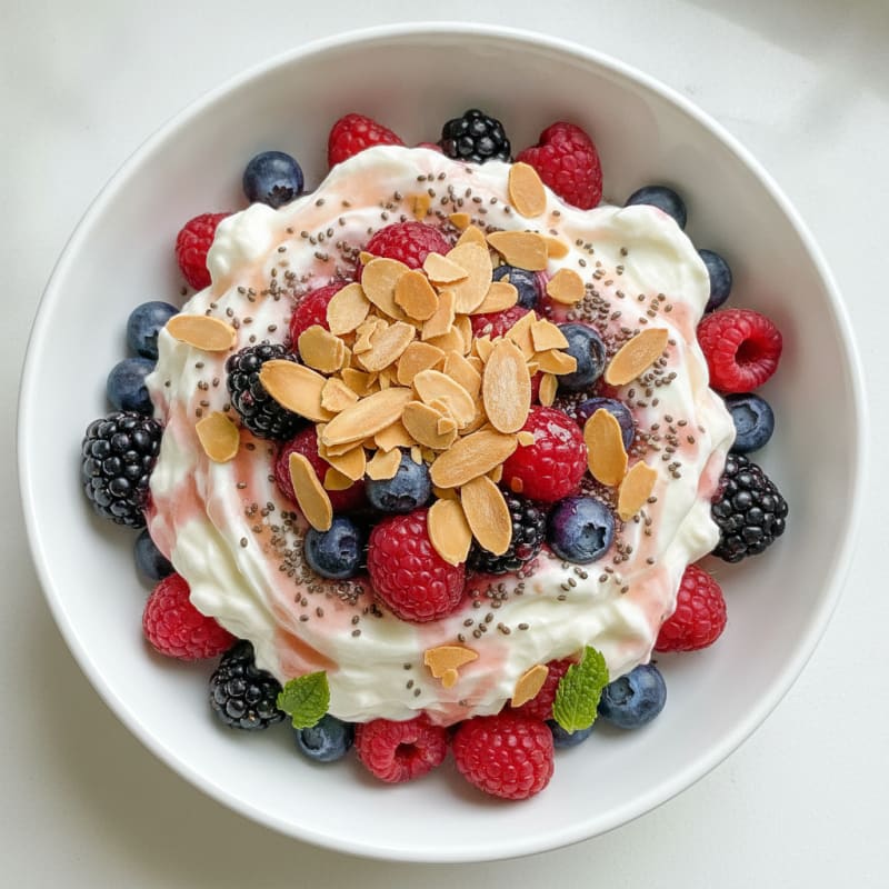 Greek Yogurt Protein Parfait with Mixed Berries and Almonds