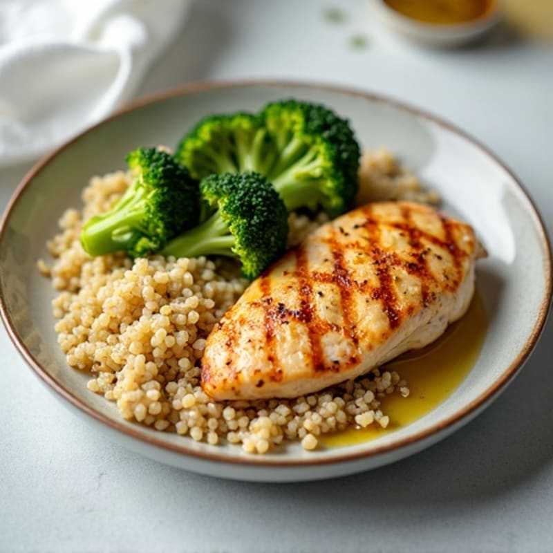 Grilled Chicken Breast with Quinoa and Roasted Broccoli