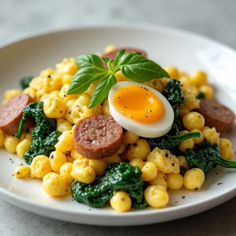 Egg White Spinach Scramble with Turkey Sausage