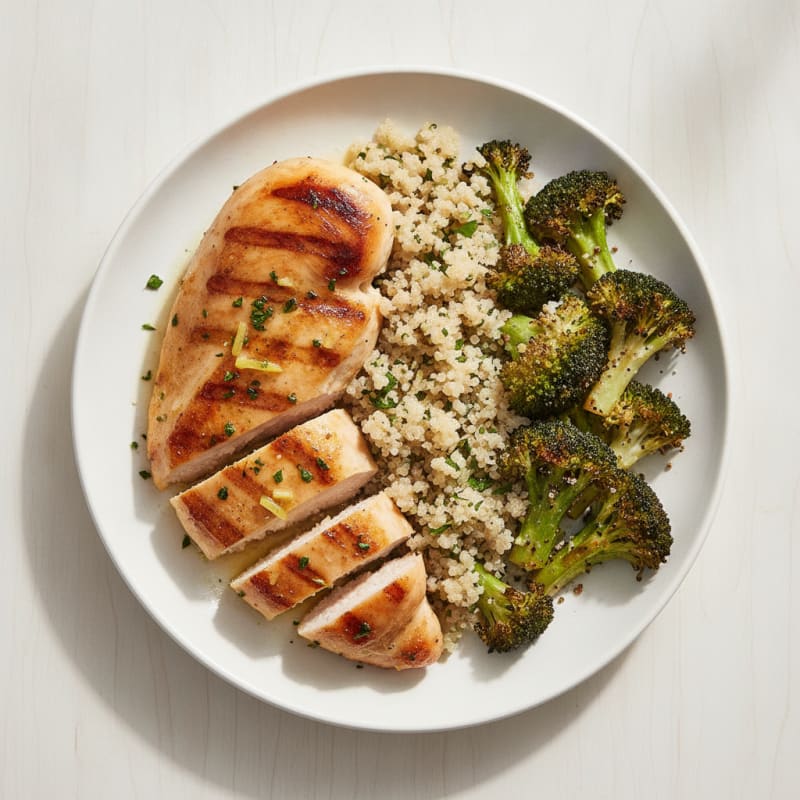 Grilled Chicken Breast with Quinoa and Roasted Broccoli