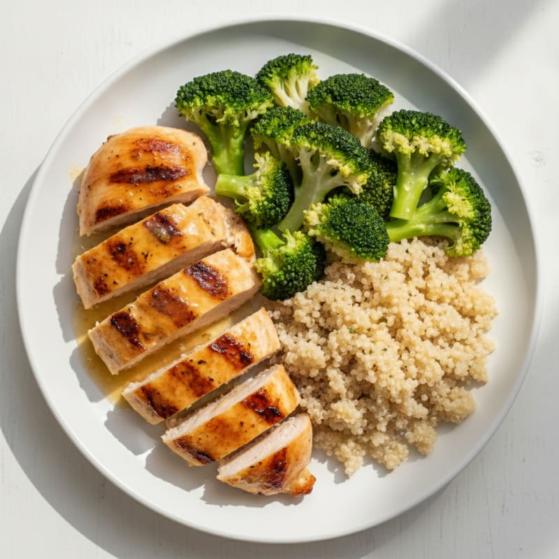 Grilled Chicken Breast with Steamed Broccoli and Quinoa