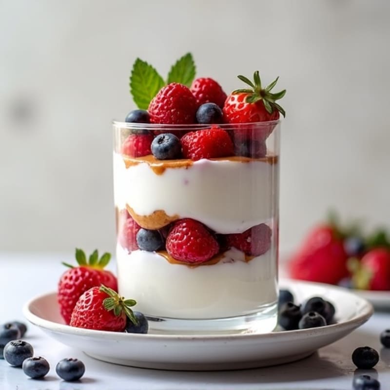 Greek Yogurt Protein Parfait with Mixed Berries and Almond Butter