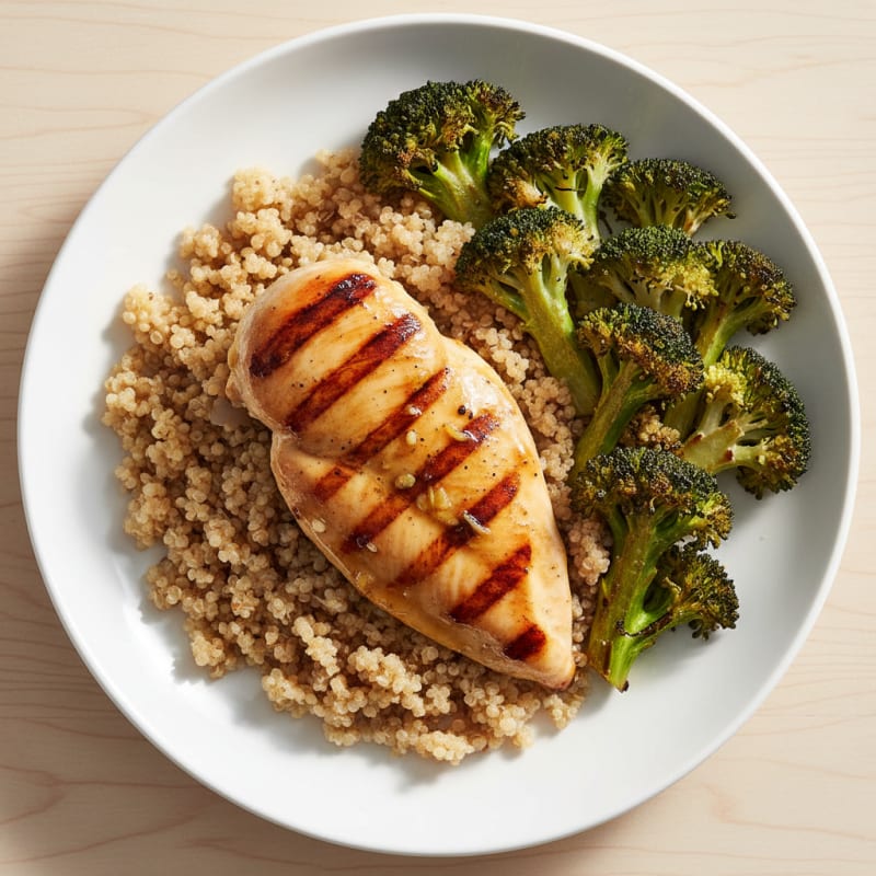 Grilled Chicken Breast with Quinoa and Roasted Broccoli