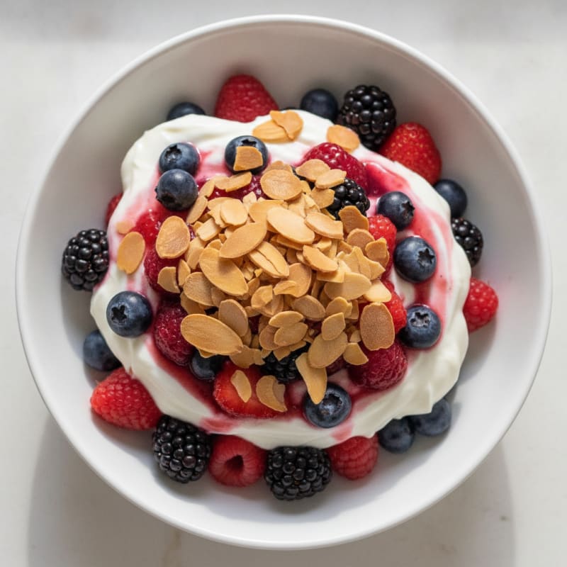 Greek Yogurt Protein Parfait with Mixed Berries and Almonds