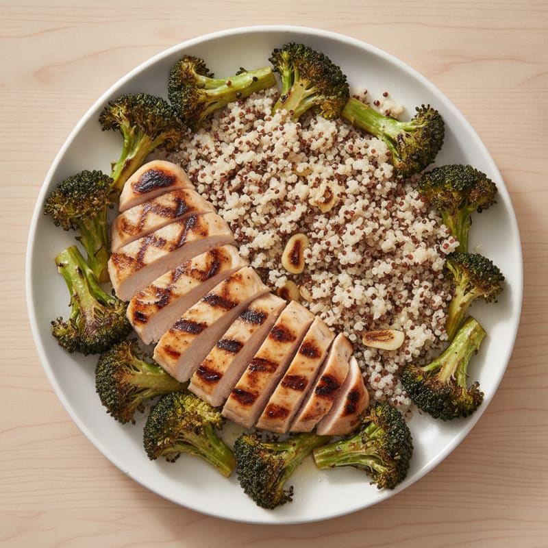 Grilled Chicken Breast with Quinoa and Roasted Broccoli