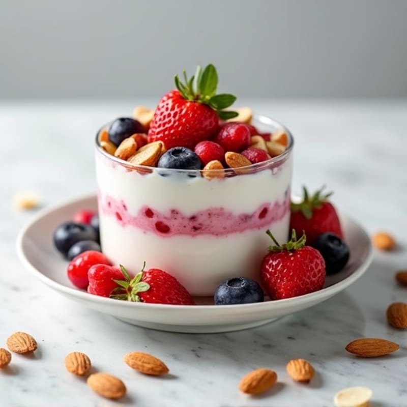 Greek Yogurt Protein Parfait with Mixed Berries and Almonds