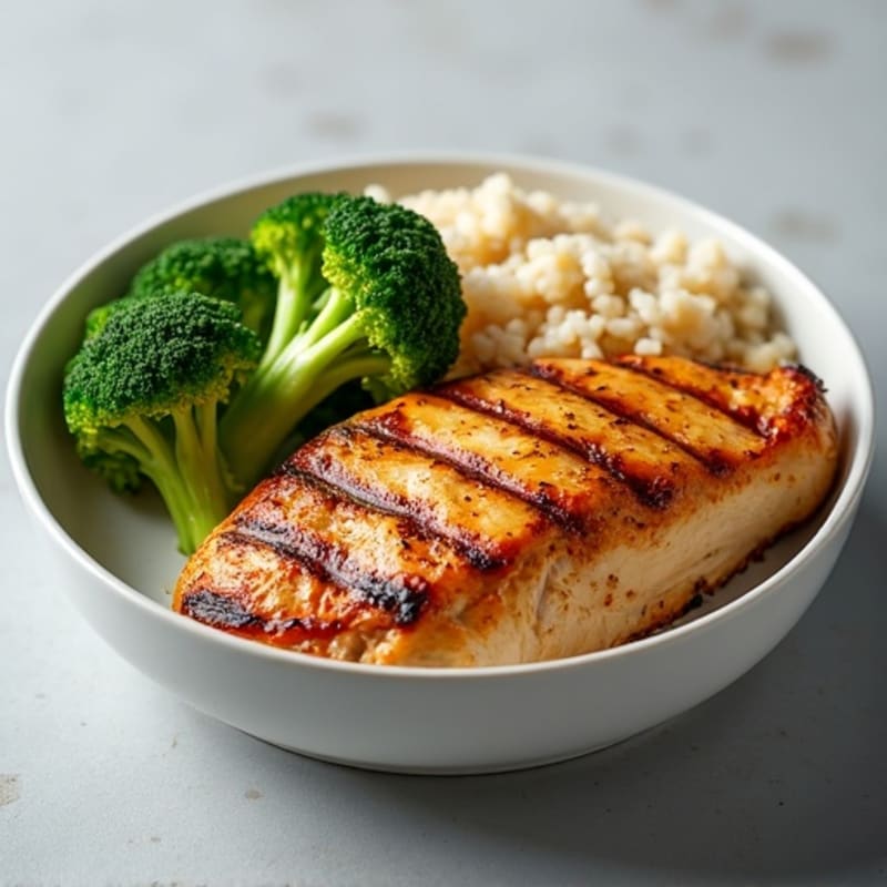 Grilled Chicken Breast with Brown Rice and Steamed Broccoli