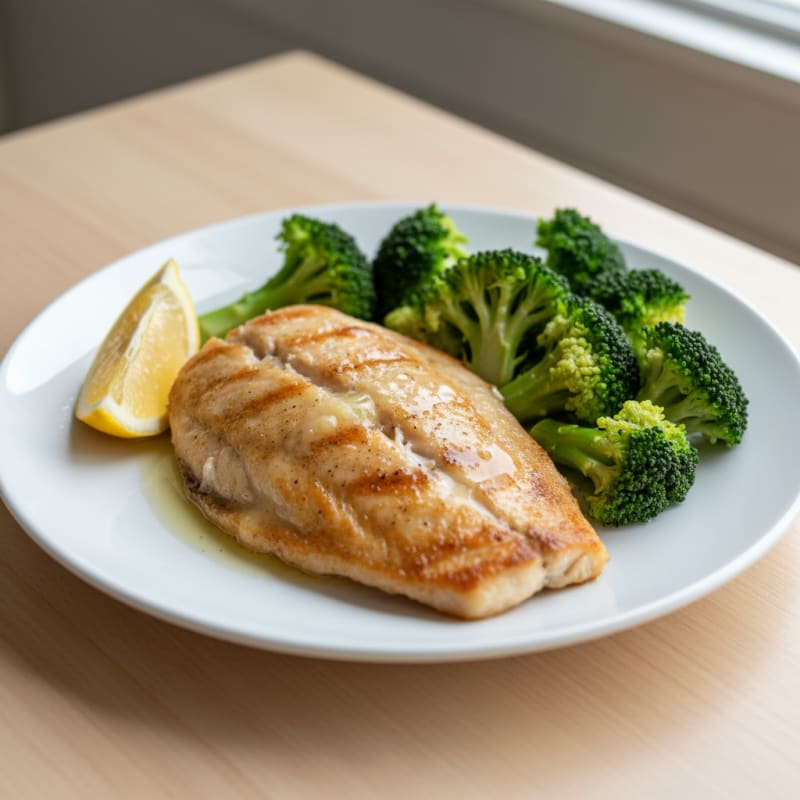 Seared Tilapia with Steamed Broccoli and Lemon