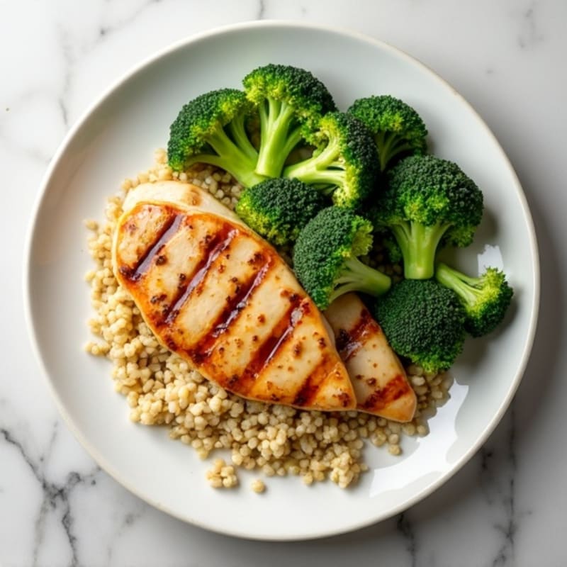 Grilled Chicken Breast with Roasted Broccoli and Quinoa