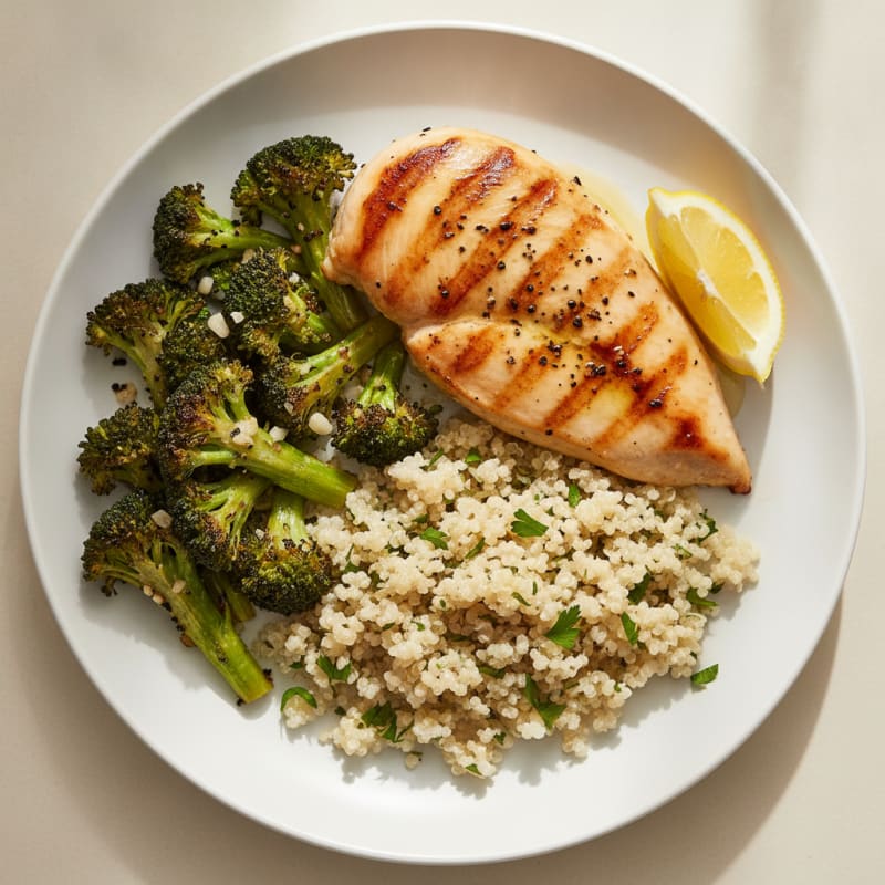 Grilled Chicken Breast with Quinoa and Roasted Broccoli