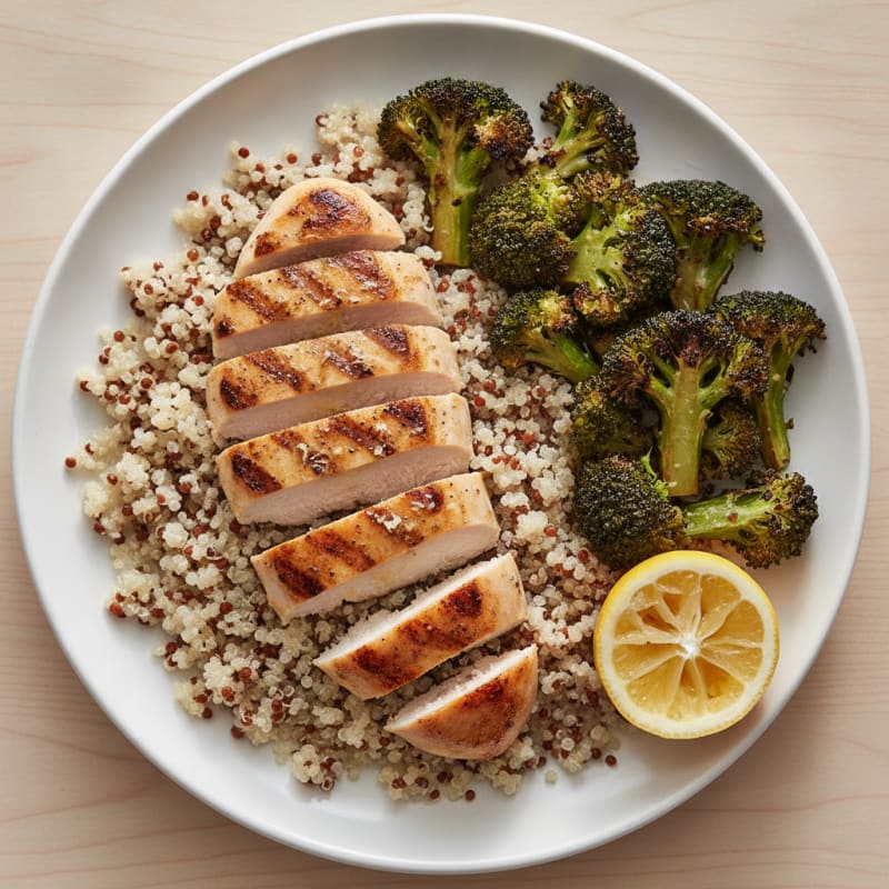 Grilled Chicken Breast with Quinoa and Roasted Broccoli