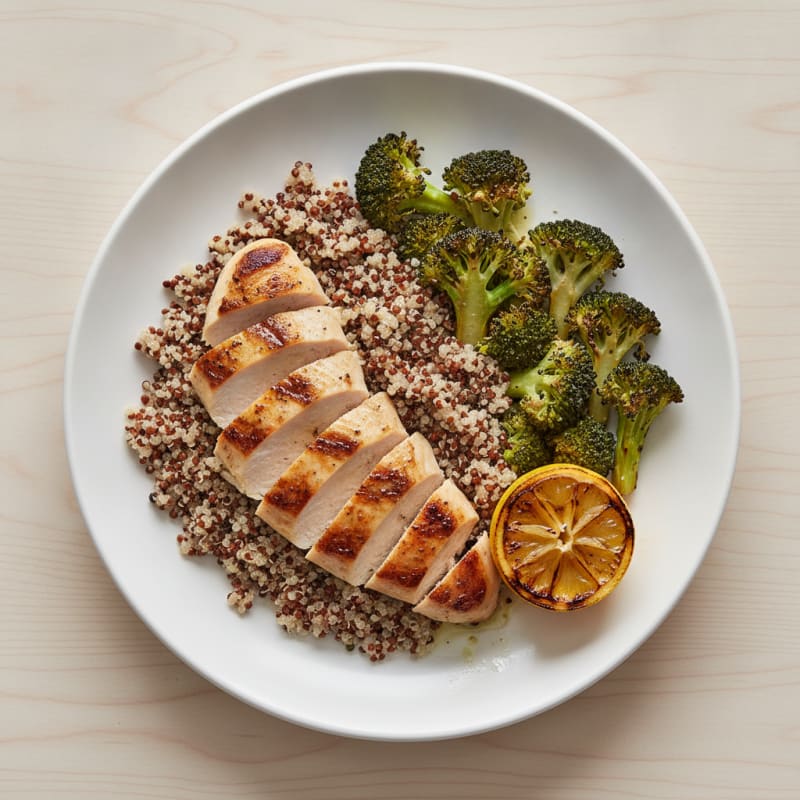 Grilled Chicken Breast with Quinoa and Roasted Broccoli