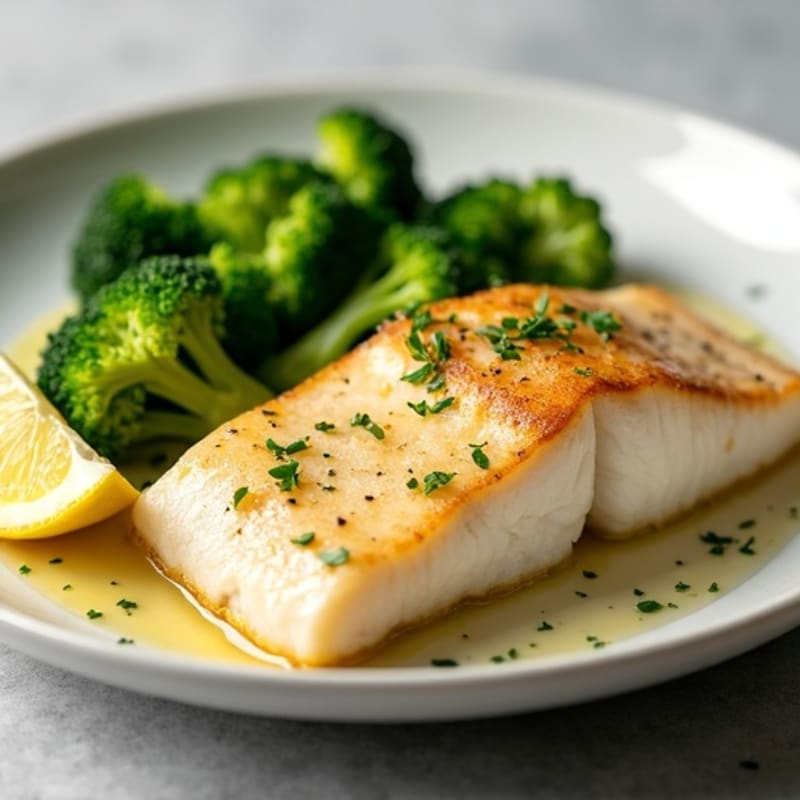 Seared Cod with Steamed Broccoli and Lemon