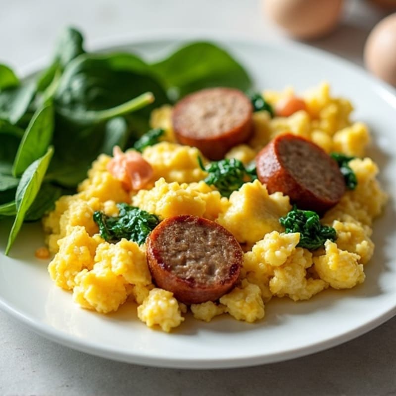Cottage Cheese Scramble with Spinach and Turkey Sausage