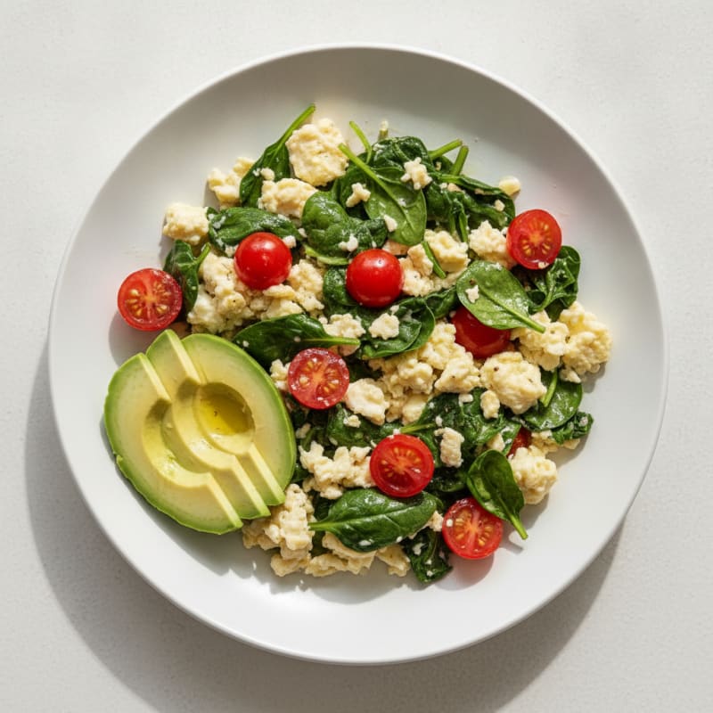 Egg White Spinach Scramble with Fresh Tomatoes