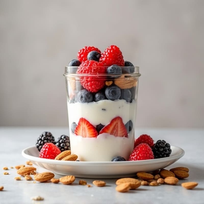 Creamy Greek Yogurt Parfait with Mixed Berries and Almonds