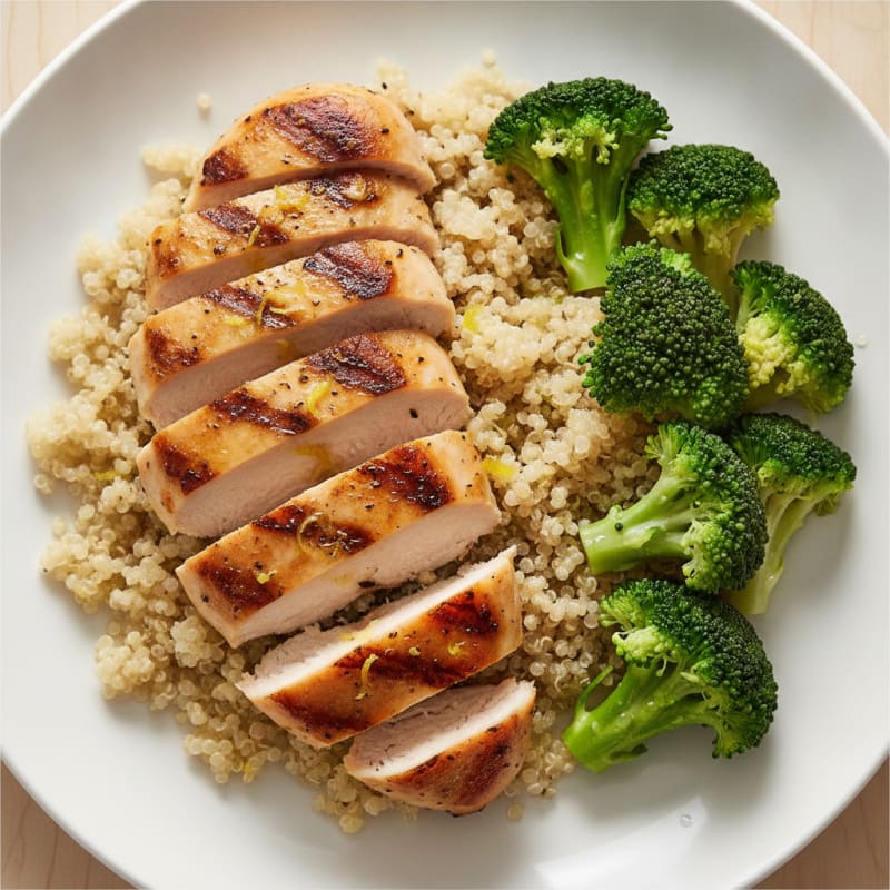 Grilled Chicken Breast with Quinoa and Steamed Broccoli