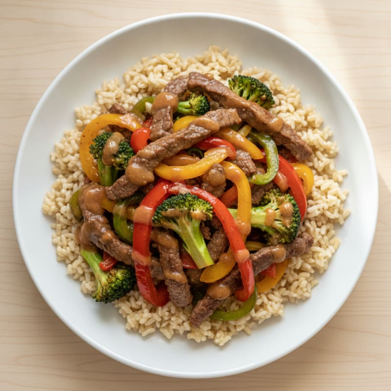 Lean Beef Stir-Fry with Bell Peppers and Brown Rice