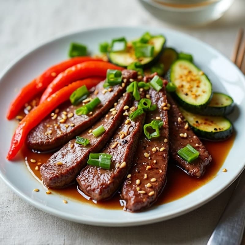 Sweet-Savory Sesame Beef with Charred Vegetables
