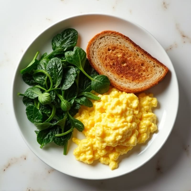 Creamy Scrambled Eggs with Fresh Spinach and Whole Grain Toast