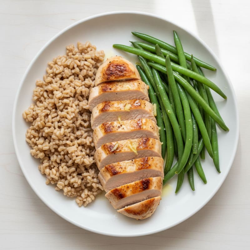Seared Turkey Breast with Steamed Green Beans and Brown Rice
